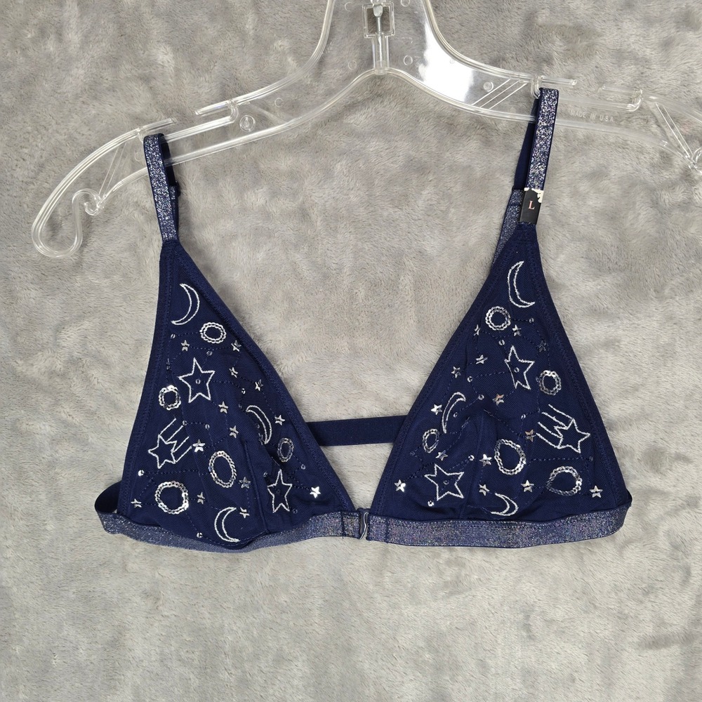 Victorias Secret Bralette Women L Navy Celestial Moon Star Sequin Galaxy Emo Y2K